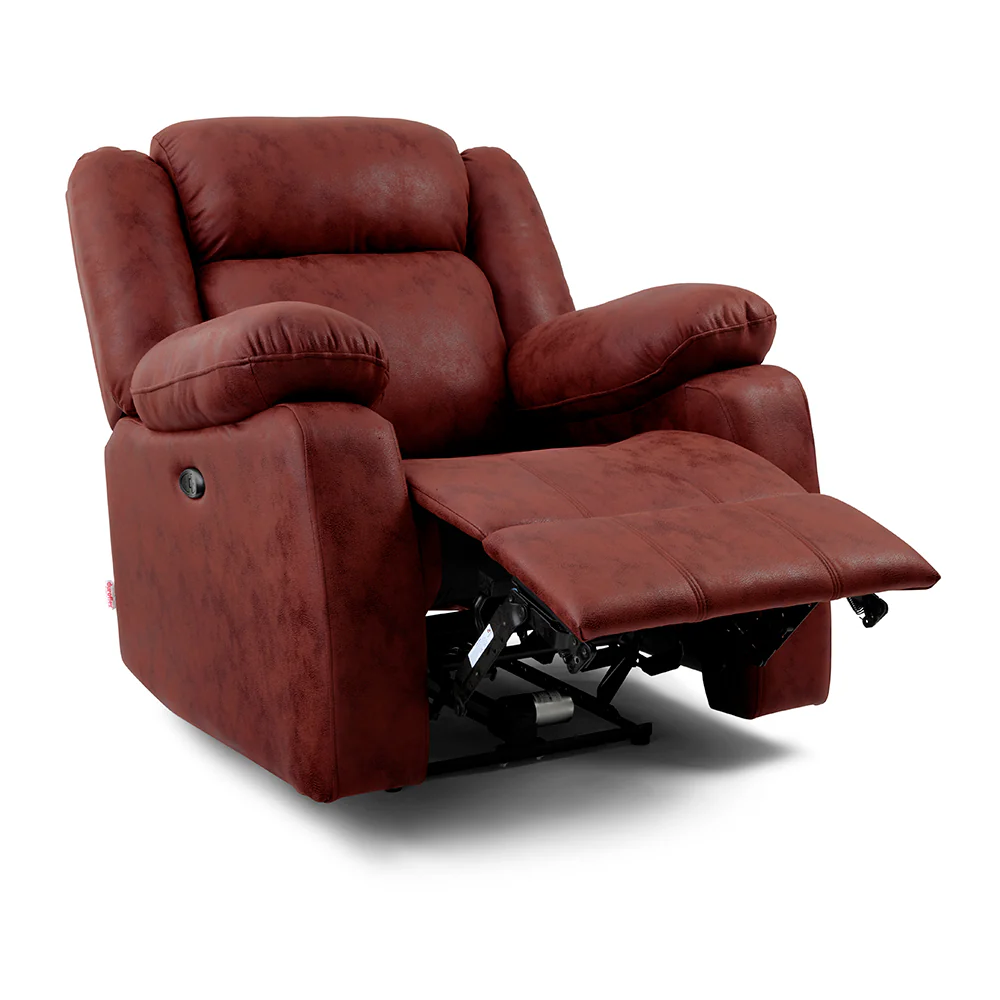 Avalon Motorized Electric Powered Crimson Red Suede Recliner - Image 5