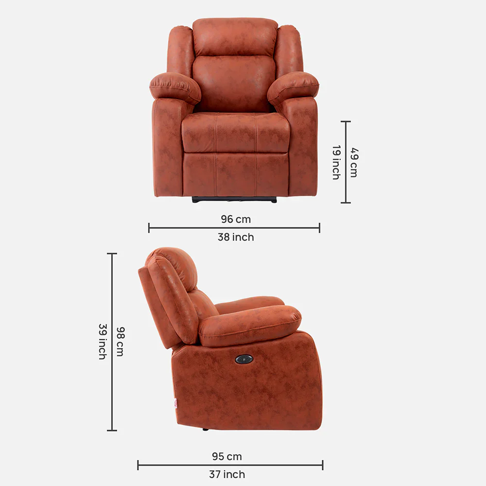 Avalon Motorized Electric Powered Desert Orange Suede Recliner - Image 6
