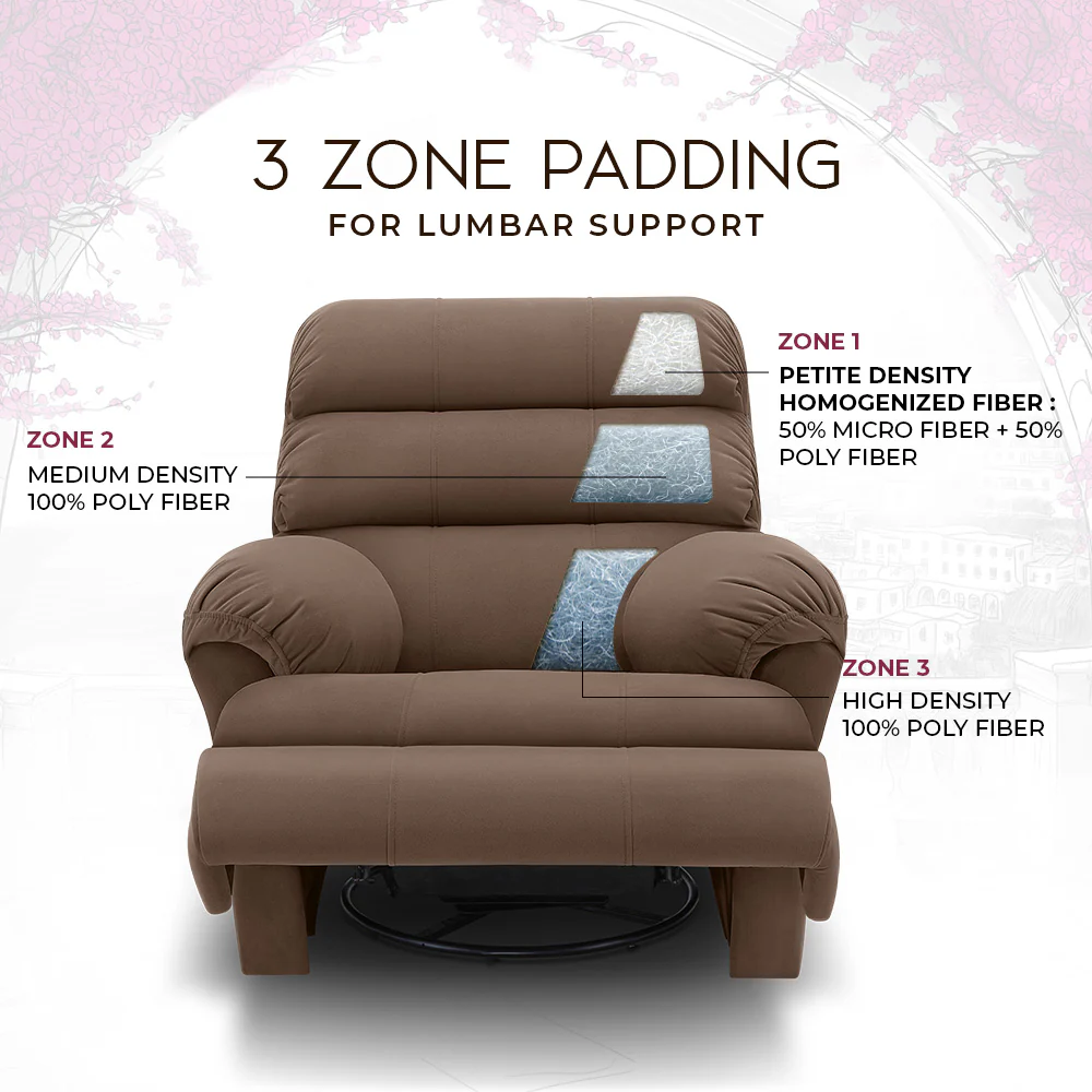 Avalon Posture Pro Rocking & Rotating Single Seater Fabric Recliner, Brown, Motorized - Image 5