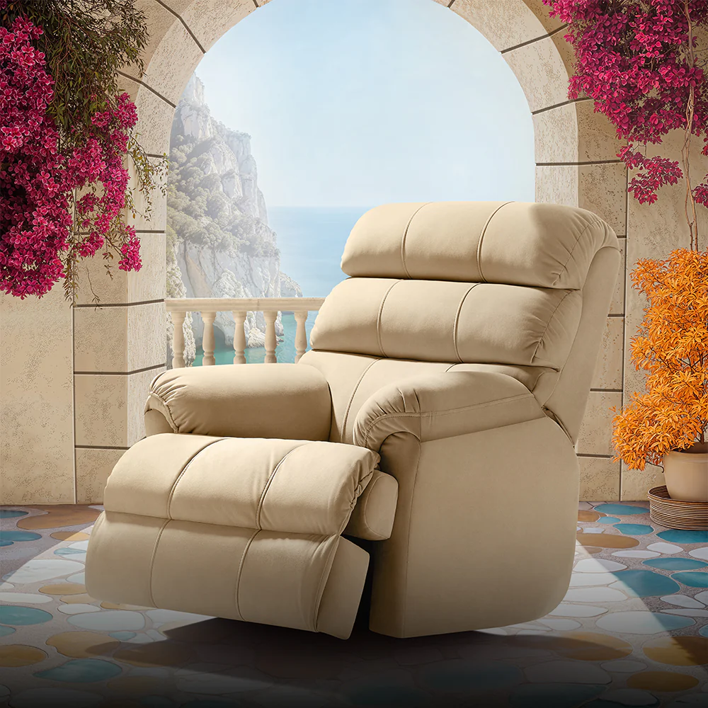 Avalon Posture Pro Rocking & Rotating Single Seater Premium Leatherette Recliner, Beige, Motorized