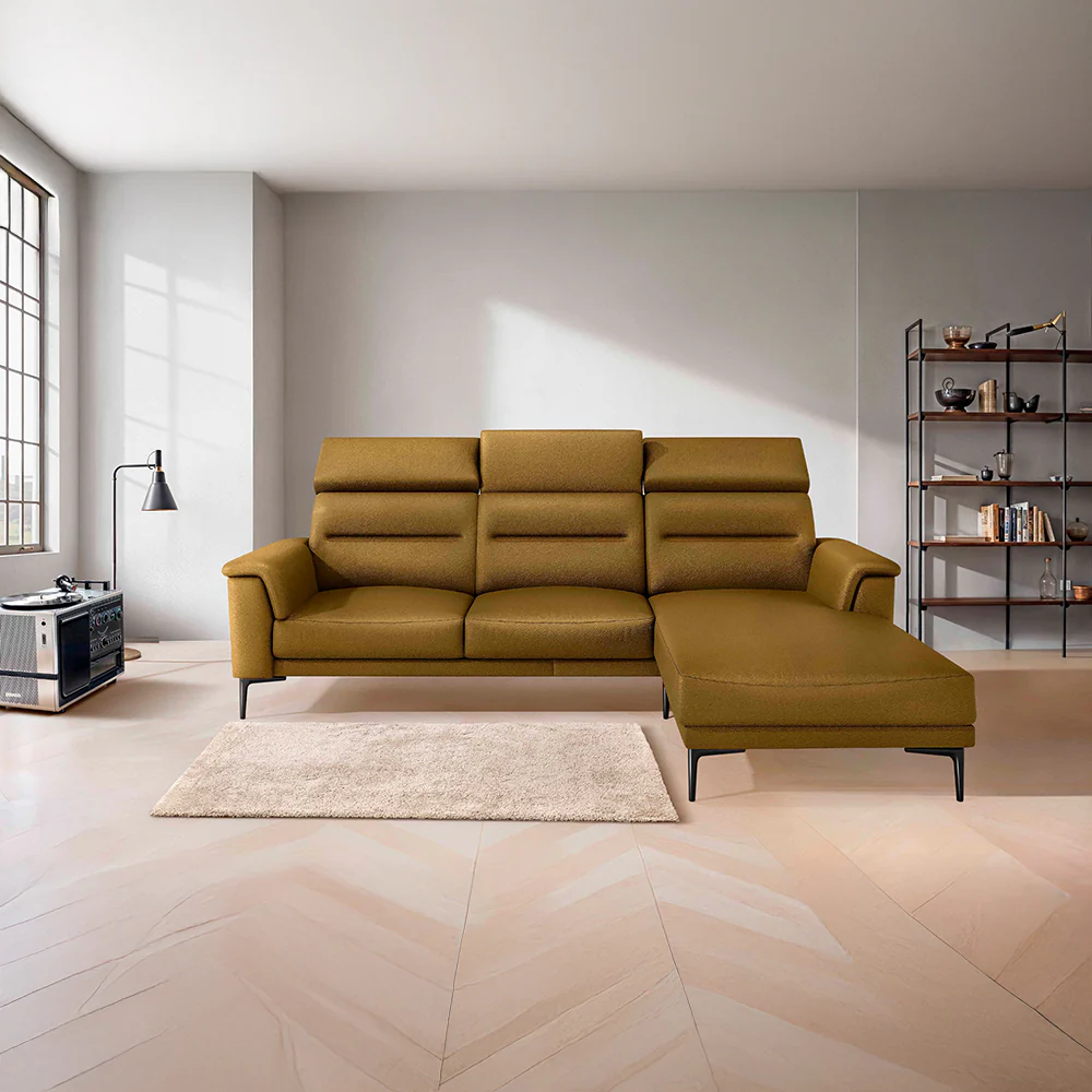 Cresendo 2 Seater with RH Lounger Leatherette fabric - Tobacco Brown