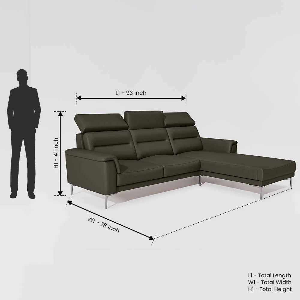 Cresendo 2 Seater with LH Lounger Leatherette fabric - Pewter Grey - Image 3
