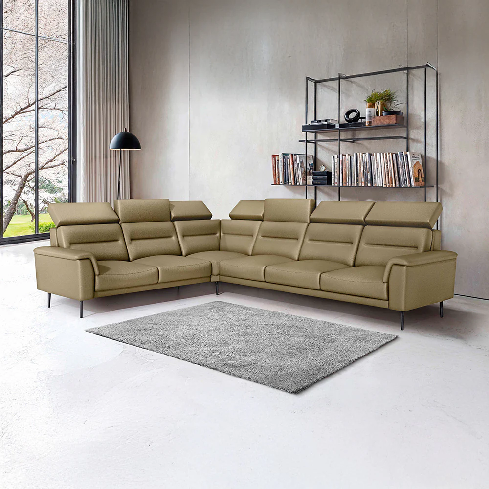 Crescendo 2 Seater + Corner + 3 Seater Leatherette Fabric - Pebble