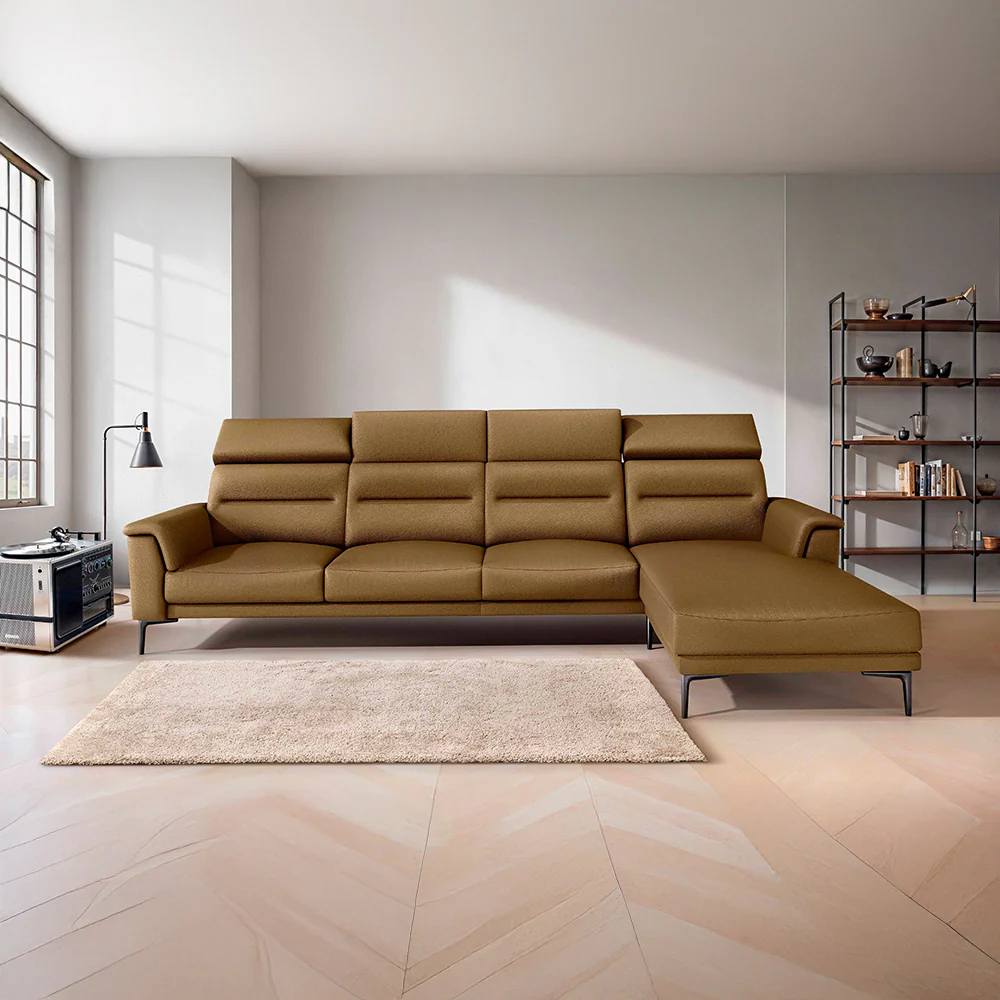 Cresendo 3 Seater with LH Lounger Leatherette fabric - Tobacco Brown