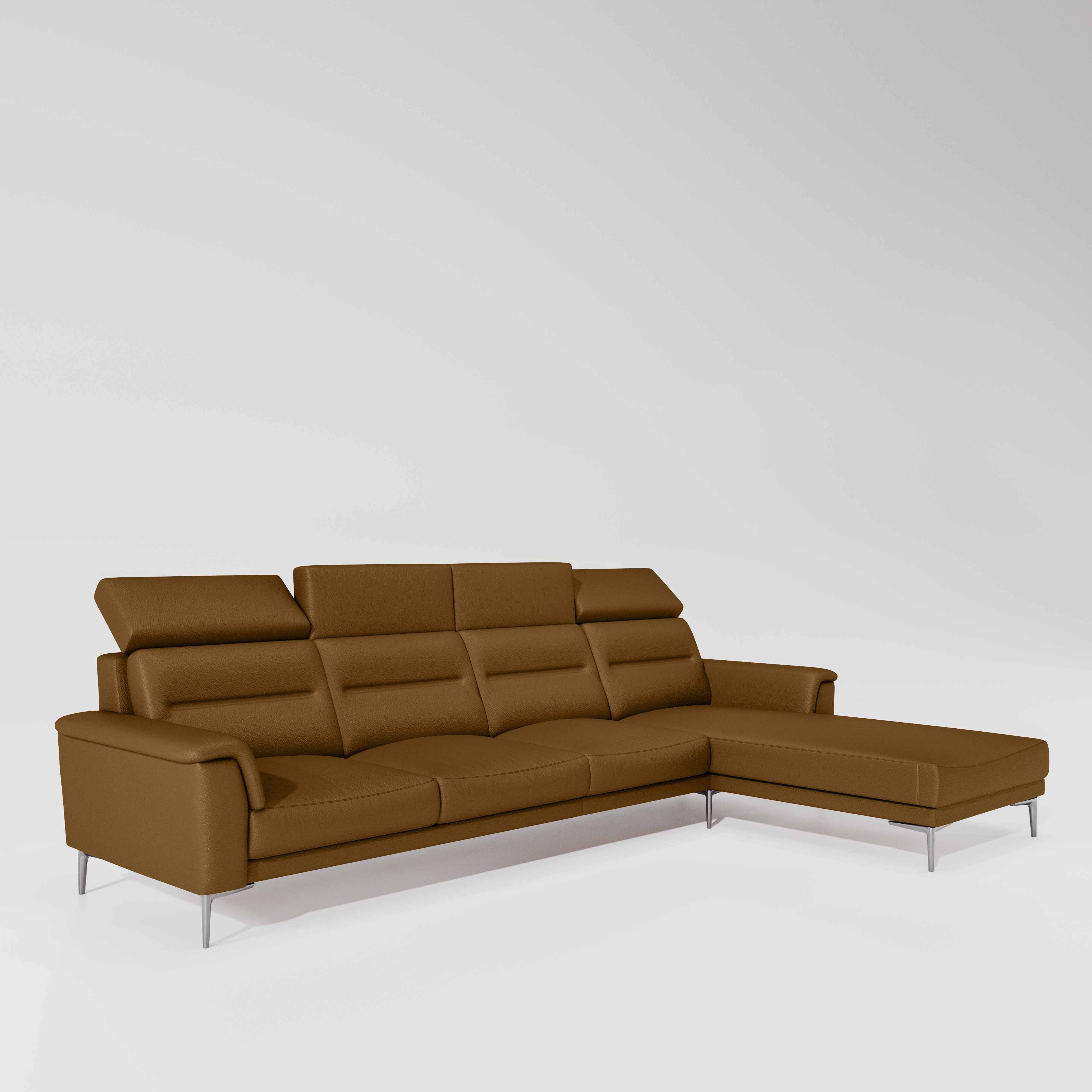 Cresendo 3 Seater with LH Lounger Leatherette fabric - Tobacco Brown - Image 5