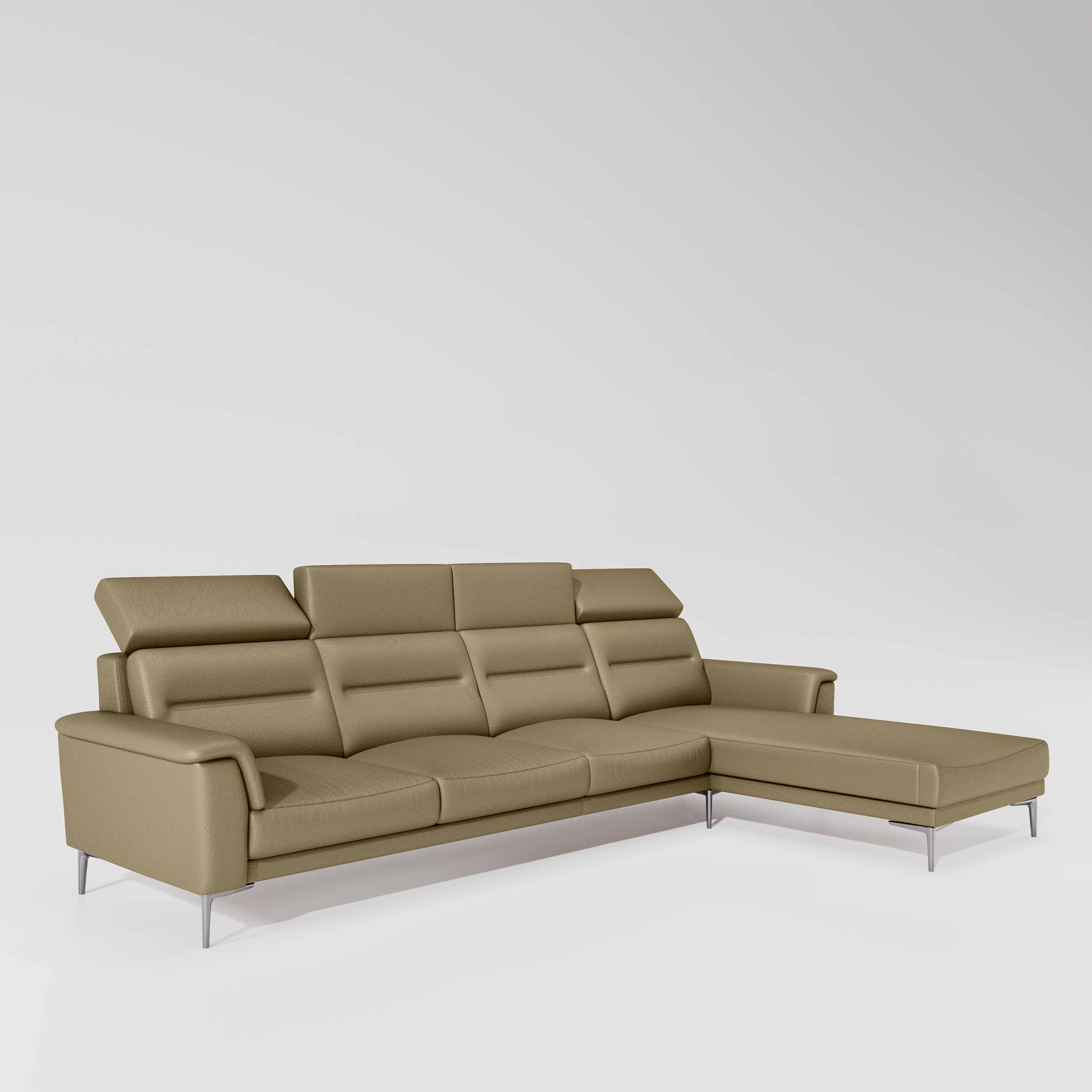 Cresendo 3 Seater with RH Lounger Leatherette fabric - Pebble - Image 3