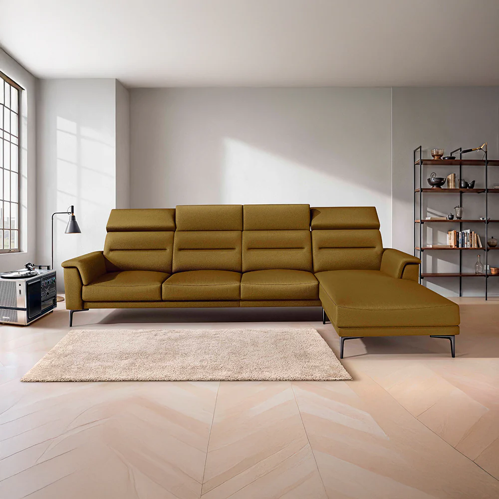 Cresendo 3 Seater with RH Lounger Leatherette fabric - Golden Orange