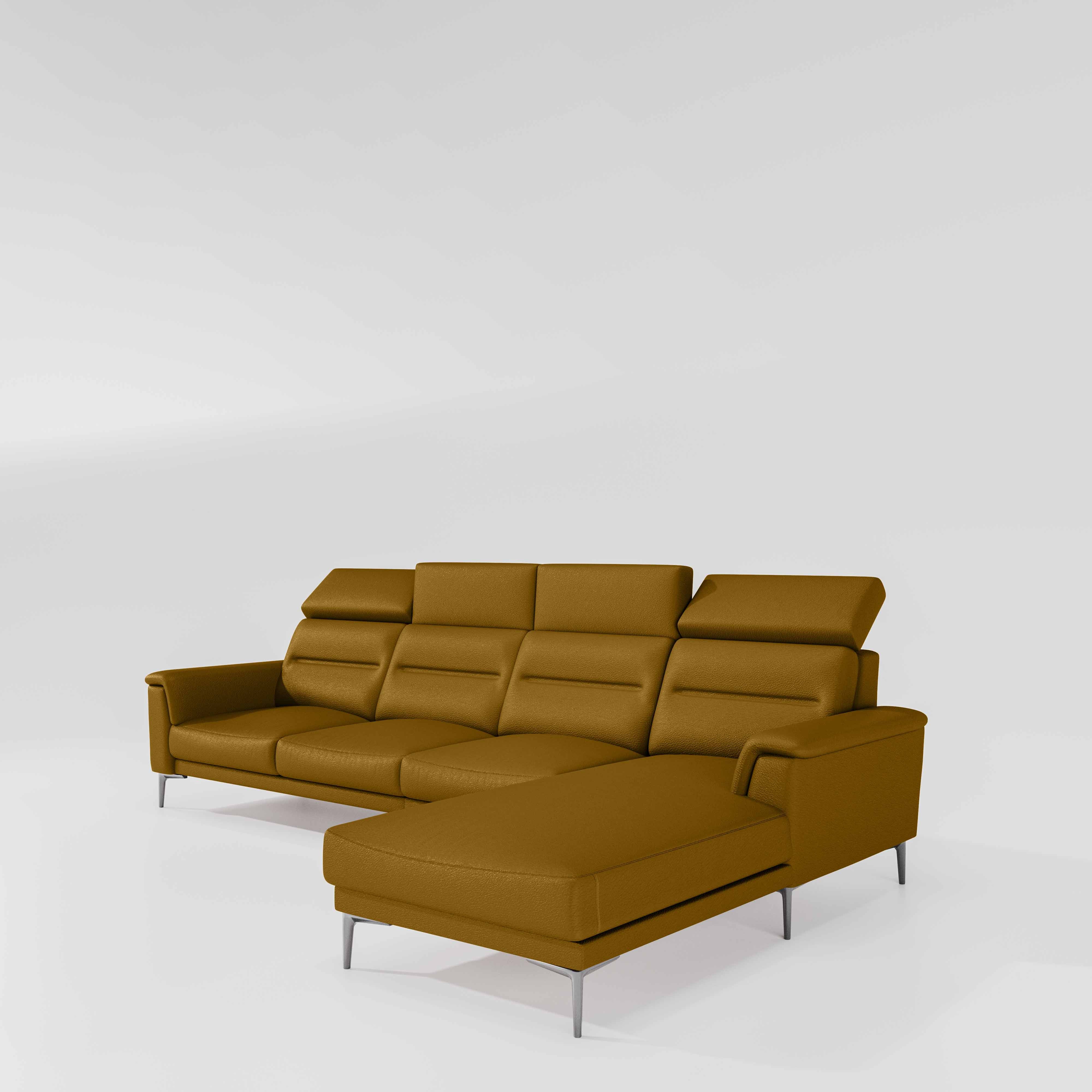 Cresendo 3 Seater with RH Lounger Leatherette fabric - Golden Orange - Image 6