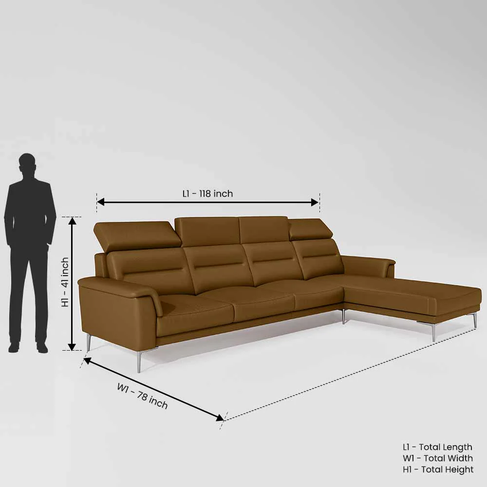 Cresendo 3 Seater with RH Lounger Leatherette fabric - Tobacco Brown - Image 3