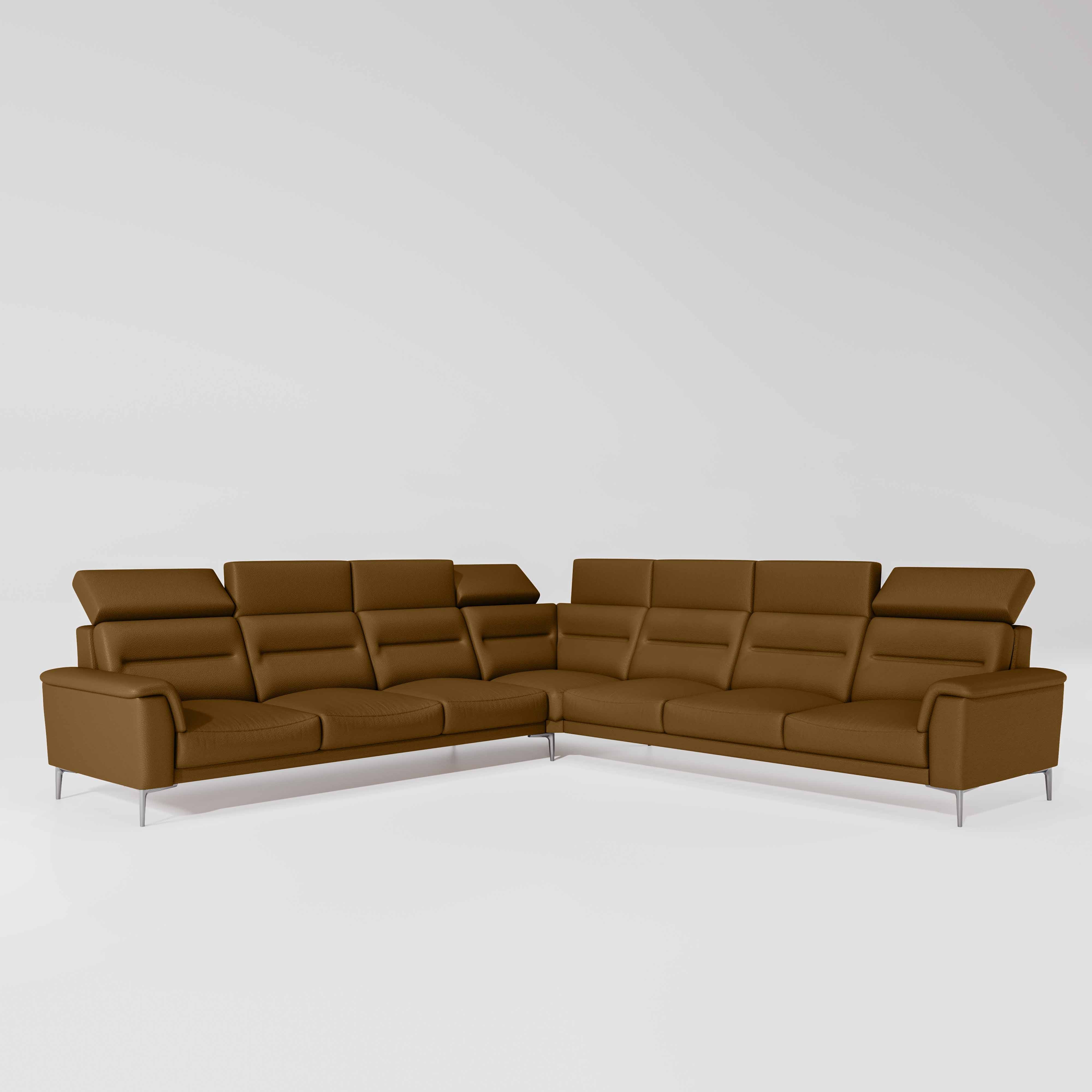 Crescendo 3 Seater + Corner + 3 Seater Leatherette Fabric - Tobacco Brown - Image 3