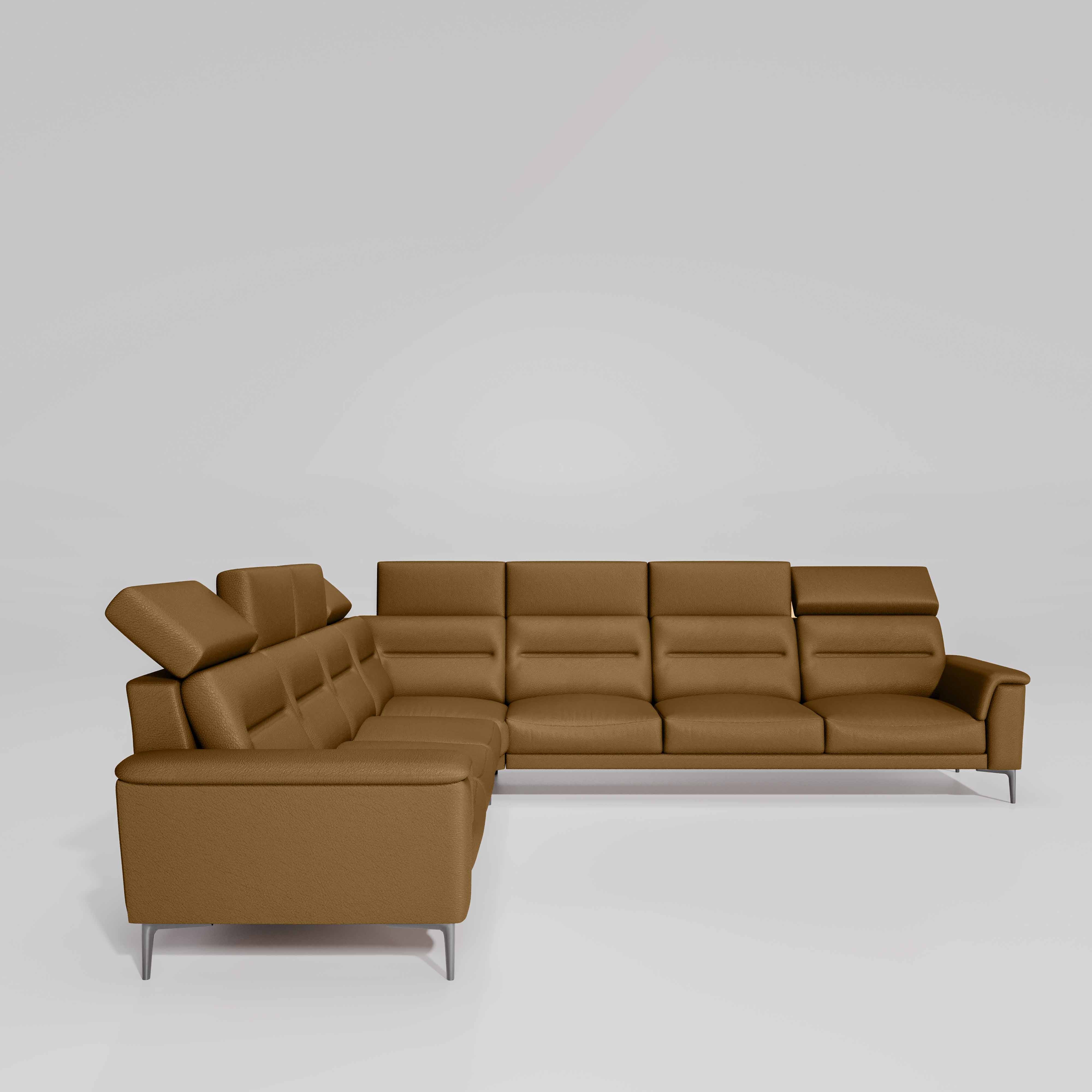 Crescendo 3 Seater + Corner + 3 Seater Leatherette Fabric - Tobacco Brown - Image 5