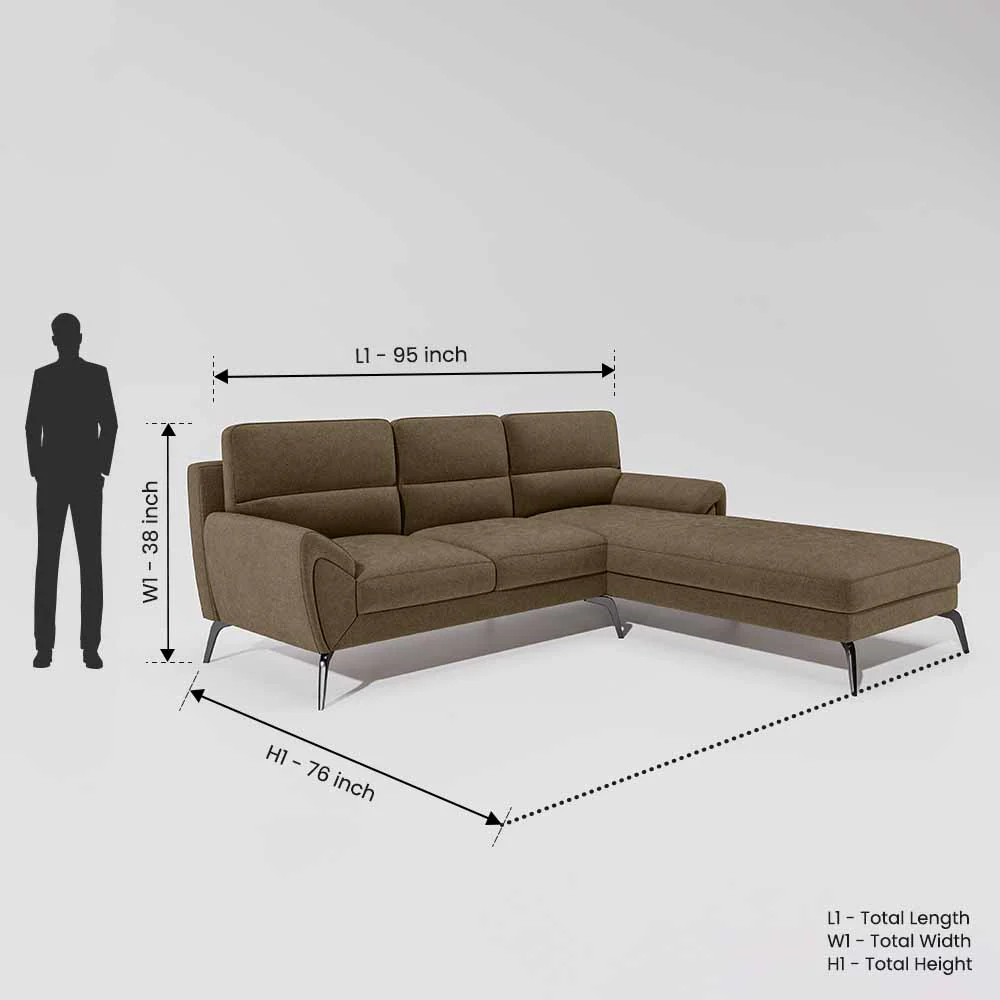 Octave 2 Seater Sofa with LH Lounger Water & Stain Repellent Fabric - Dark Earth - Image 7