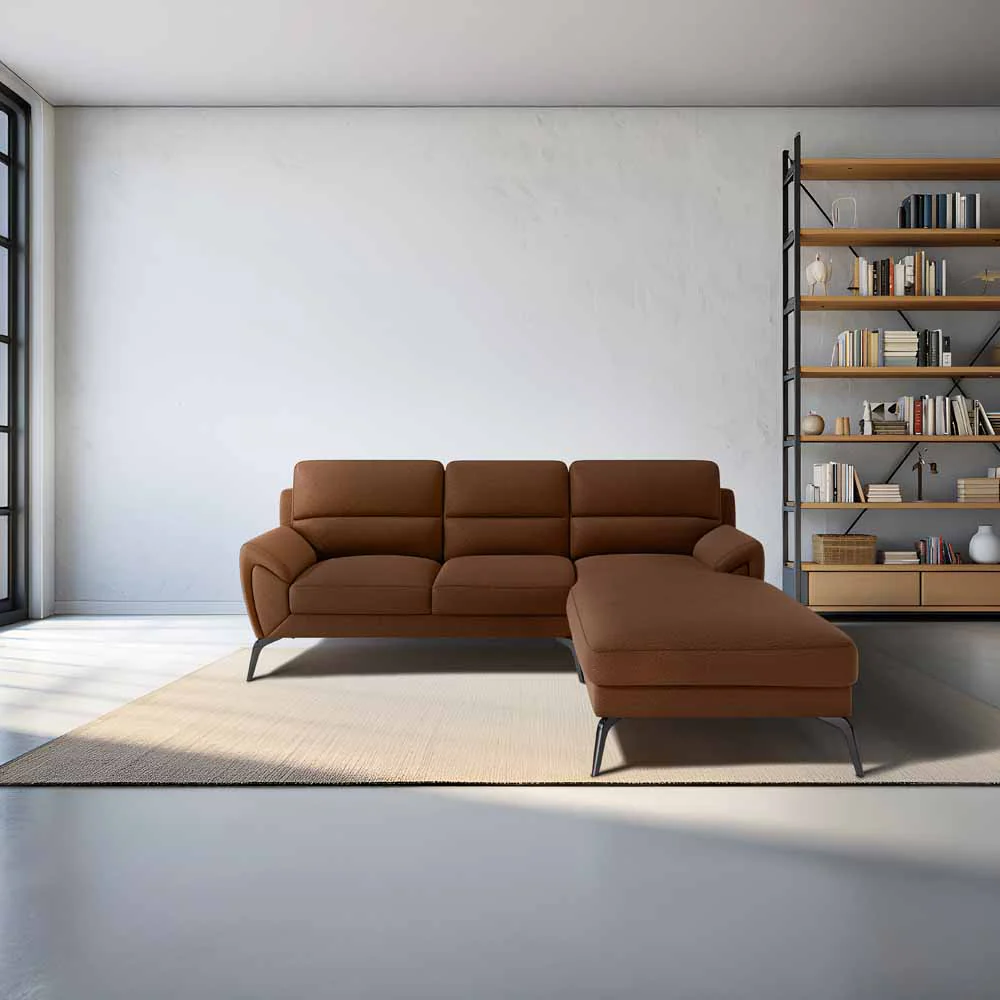 Octave 2 Seater Sofa with LH Lounger Suede Fabric  - Capuccino