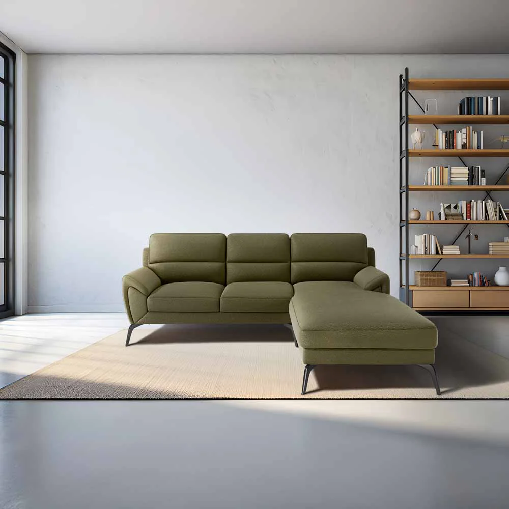 Octave 2 Seater Sofa with LH Lounger Suede Fabric - Avacado
