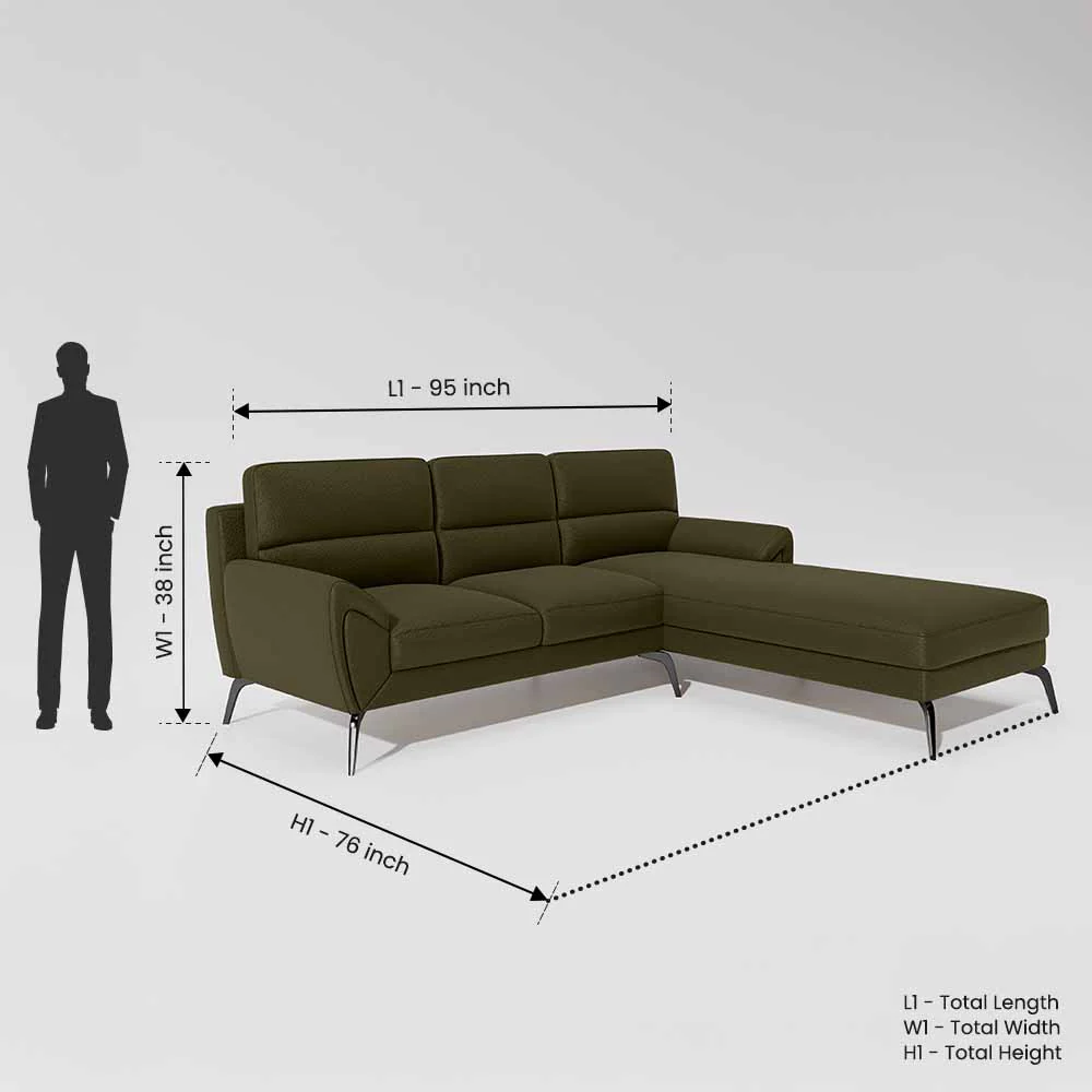 Octave 2 Seater Sofa with LH Lounger Suede Fabric - Avacado - Image 7