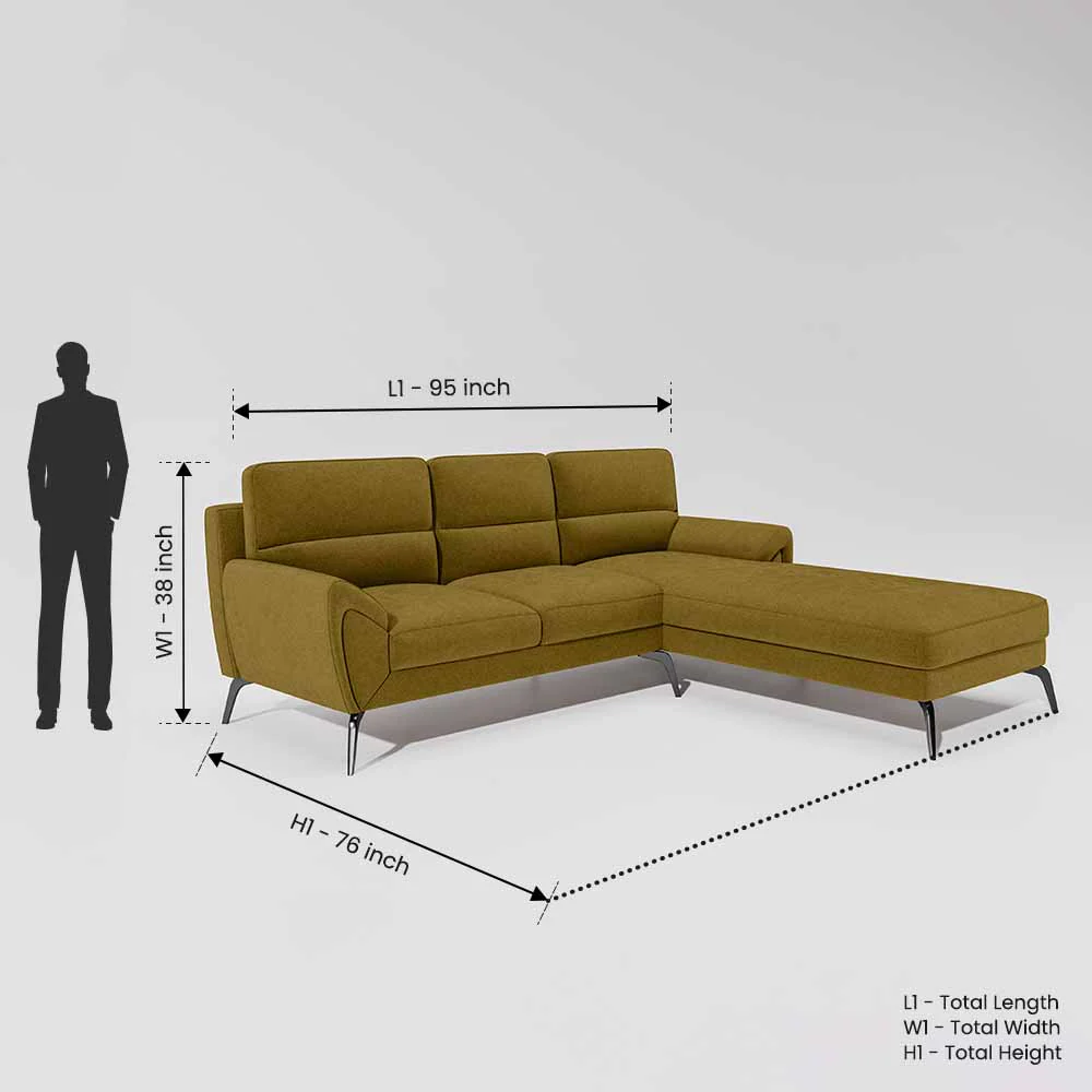 Octave 2 Seater Sofa with RH Lounger Water & Stain Repellent Fabric - Honey - Image 3