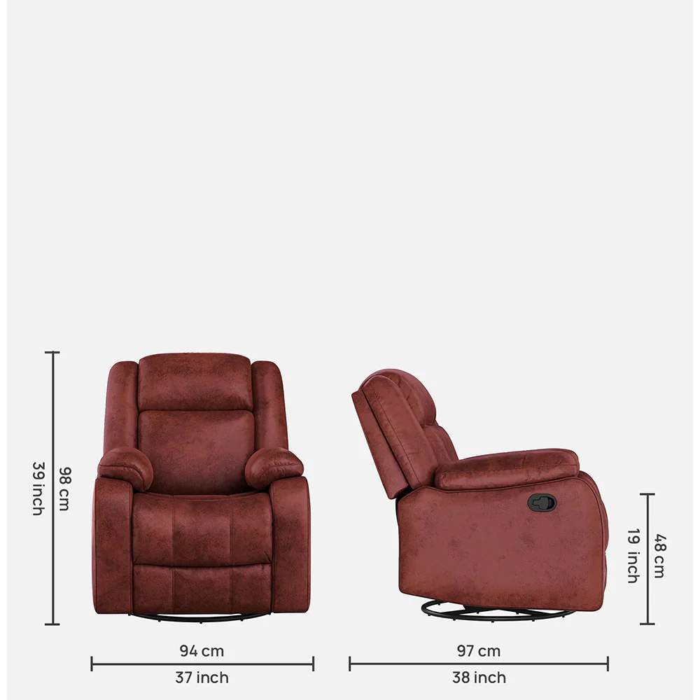 Avalon Rocking & Rotating Crimson Red Single Seater Suede Fabric Recliner - Image 6