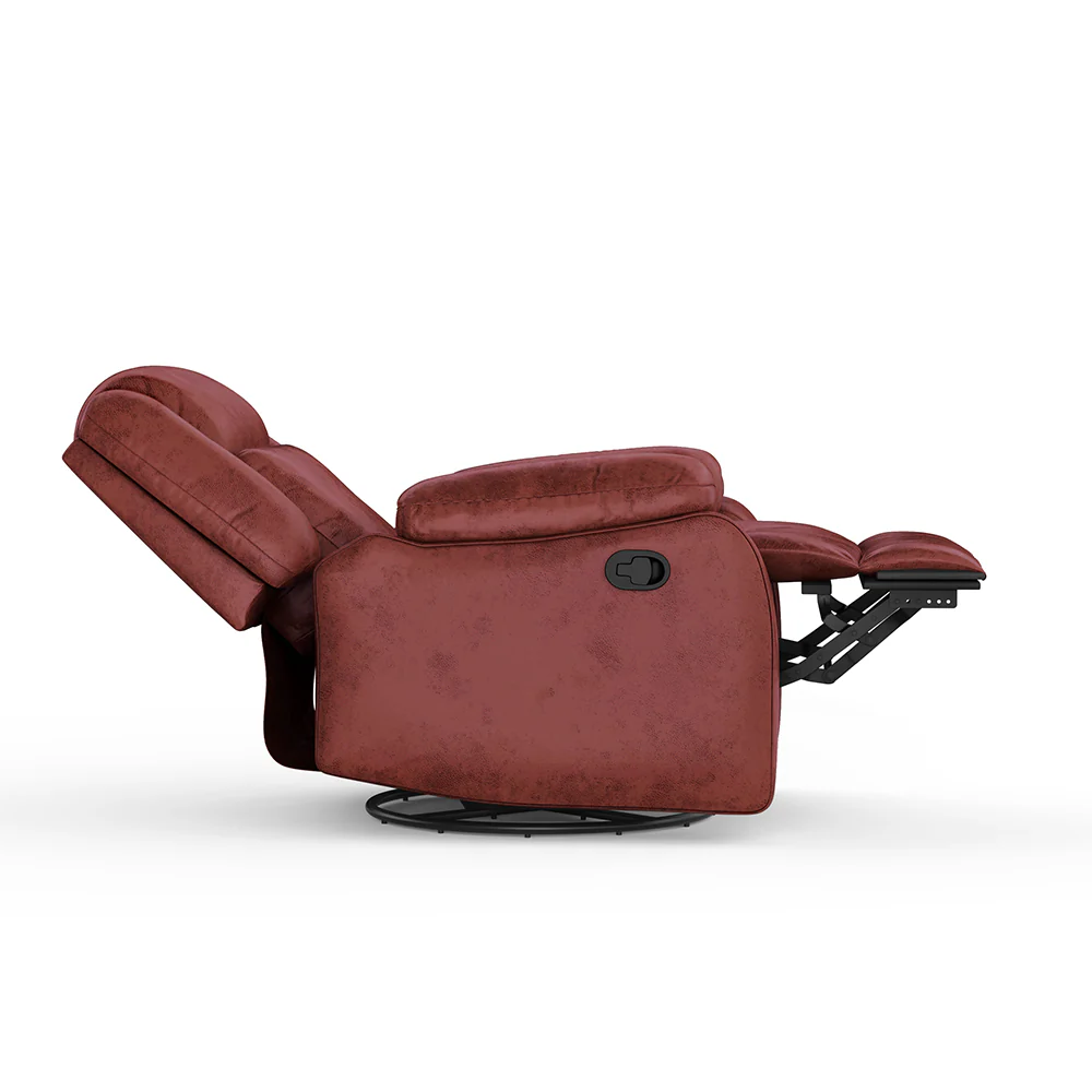 Avalon Rocking & Rotating Crimson Red Single Seater Suede Fabric Recliner - Image 9