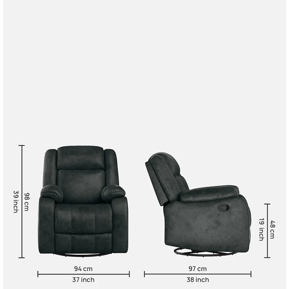 Avalon Rocking & Rotating Midnight Blue Single Seater Suede Fabric Recliner - Image 6