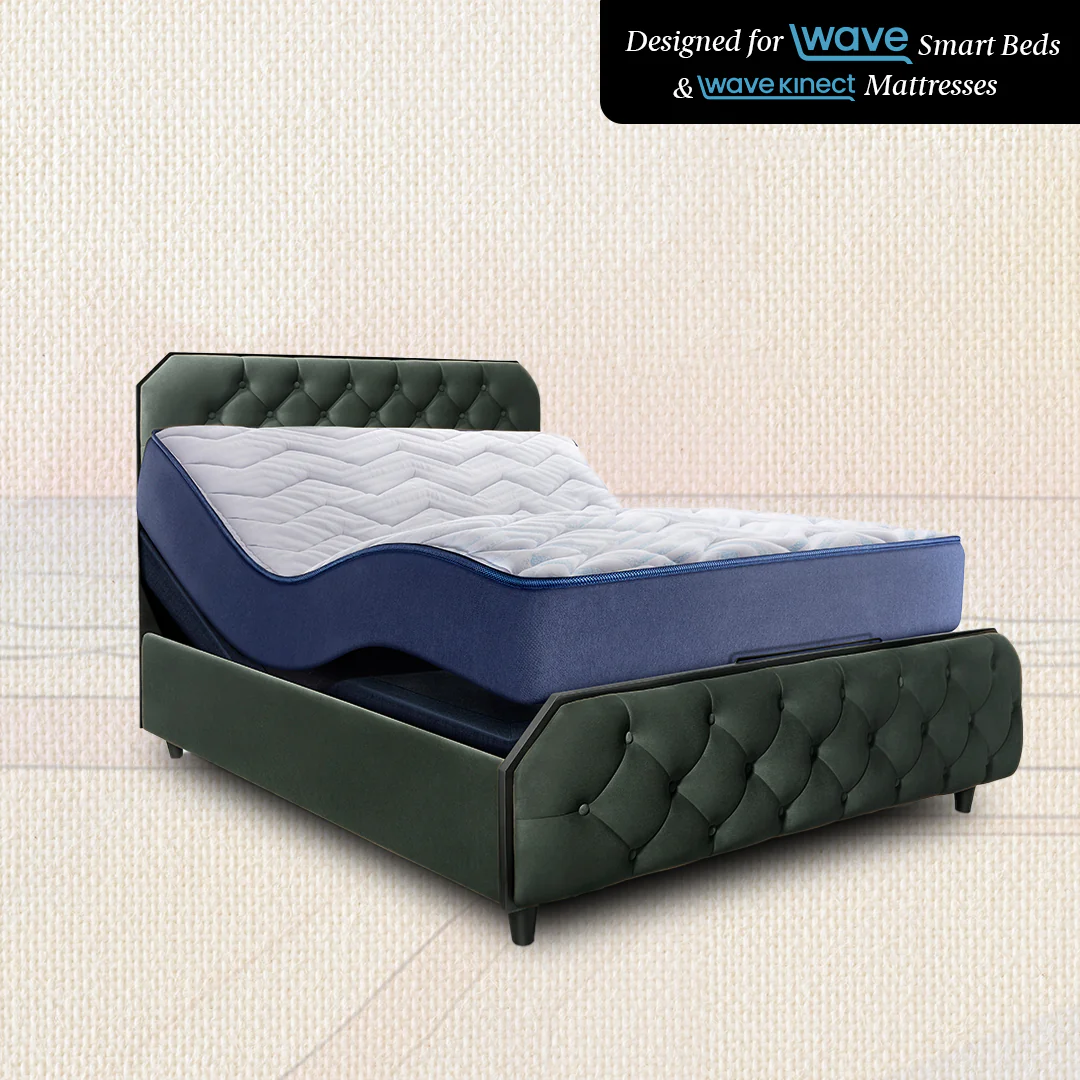 Wave Plus Adjustable Bed Serene Upholstered Bed (Green)+ Wave Kinect Strength Mattress 8"(20.3cm) - Image 2