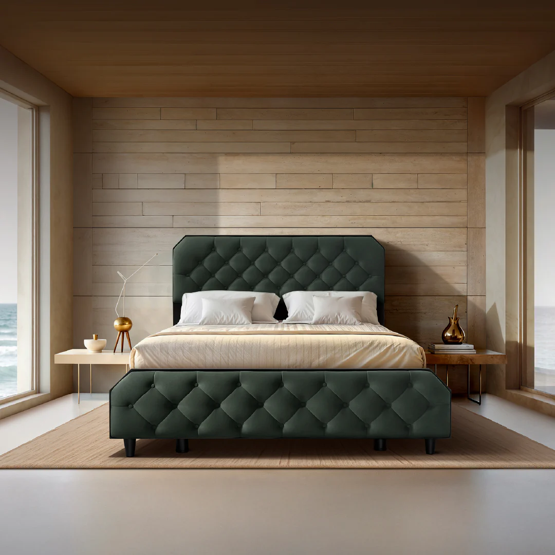 Wave Plus Adjustable Bed + Serene Upholstered Bed (Green)+ Livein Duropedic Mattress 8"