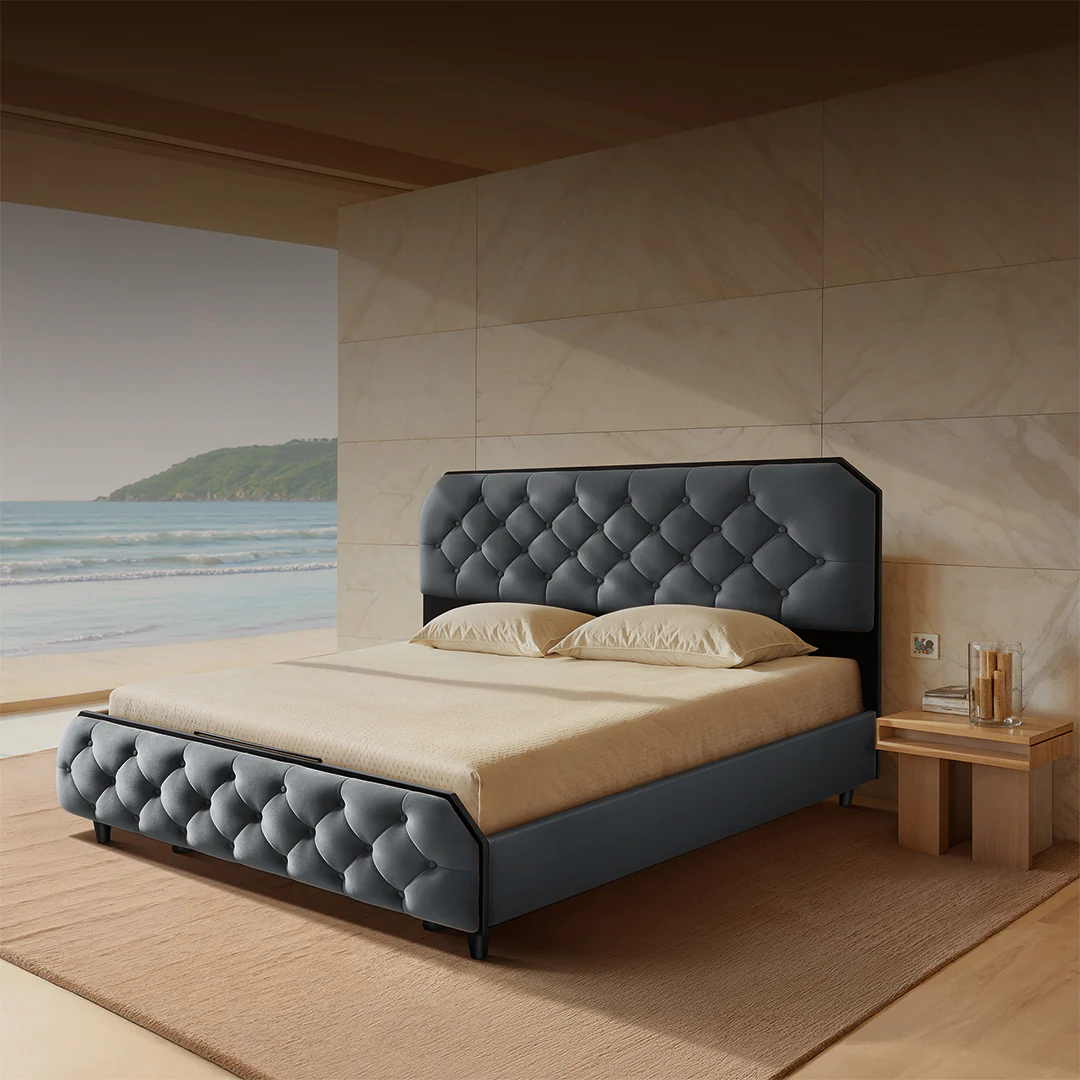 Wave Plus Adjustable Bed with Serene Upholstered Bed and Livein Duropedic-Grey - Image 2