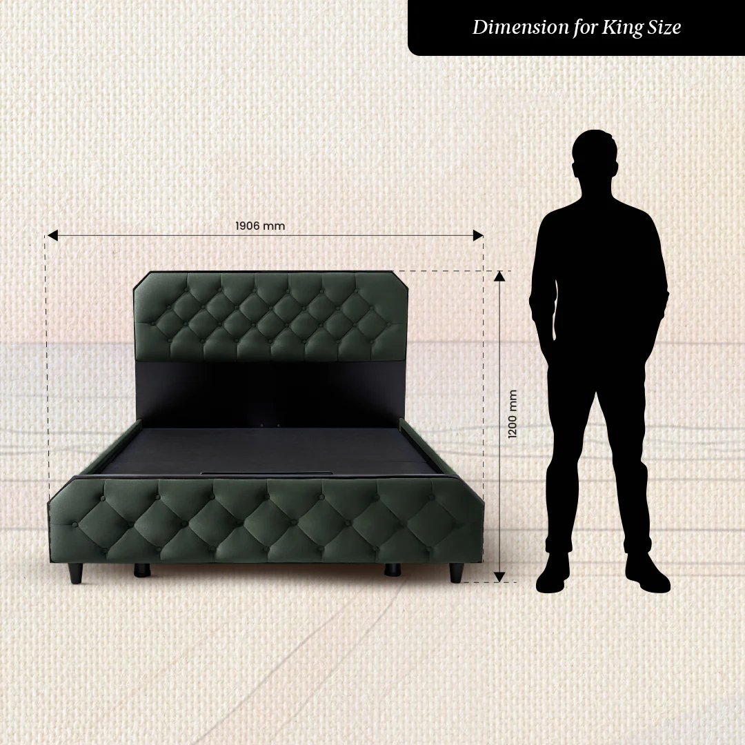 Wave Plus Adjustable Bed + Serene Upholstered Bed (Green)+ Quboid Mattress 8" - Image 12