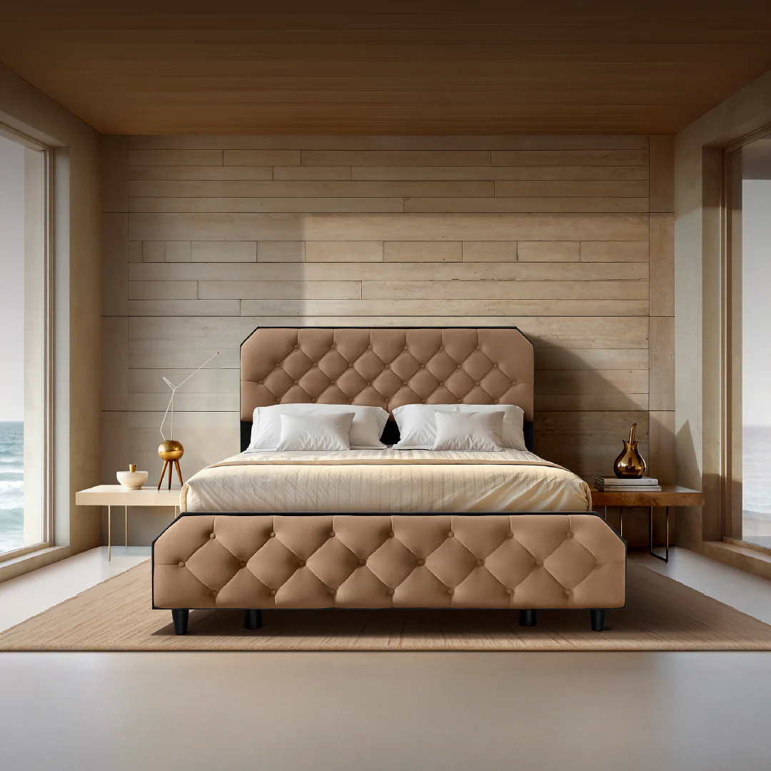 Wave Plus Adjustable Bed with Serene Upholstered Bed and SuperGrid-Brown