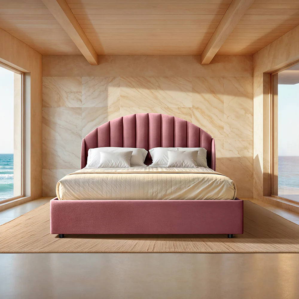 Wave Twin Adjustable Bed with Celeste Pink (Rose Dawn) Upholstered Bed with Quboid 8" (20.3 cm) and 2 Fitted Bedsheets