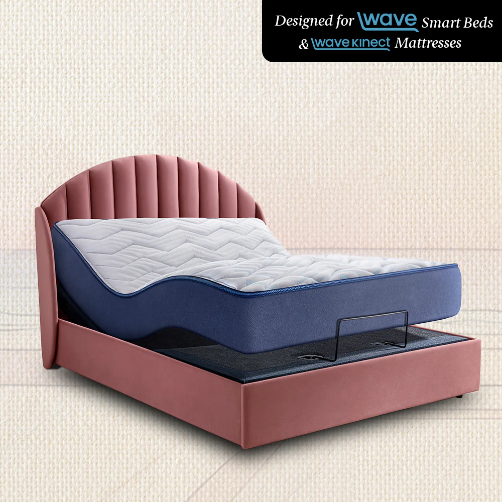 Wave Twin Adjustable Bed with Celeste Pink (Rose Dawn) Upholstered Bed with Quboid 8" (20.3 cm) and 2 Fitted Bedsheets - Image 4