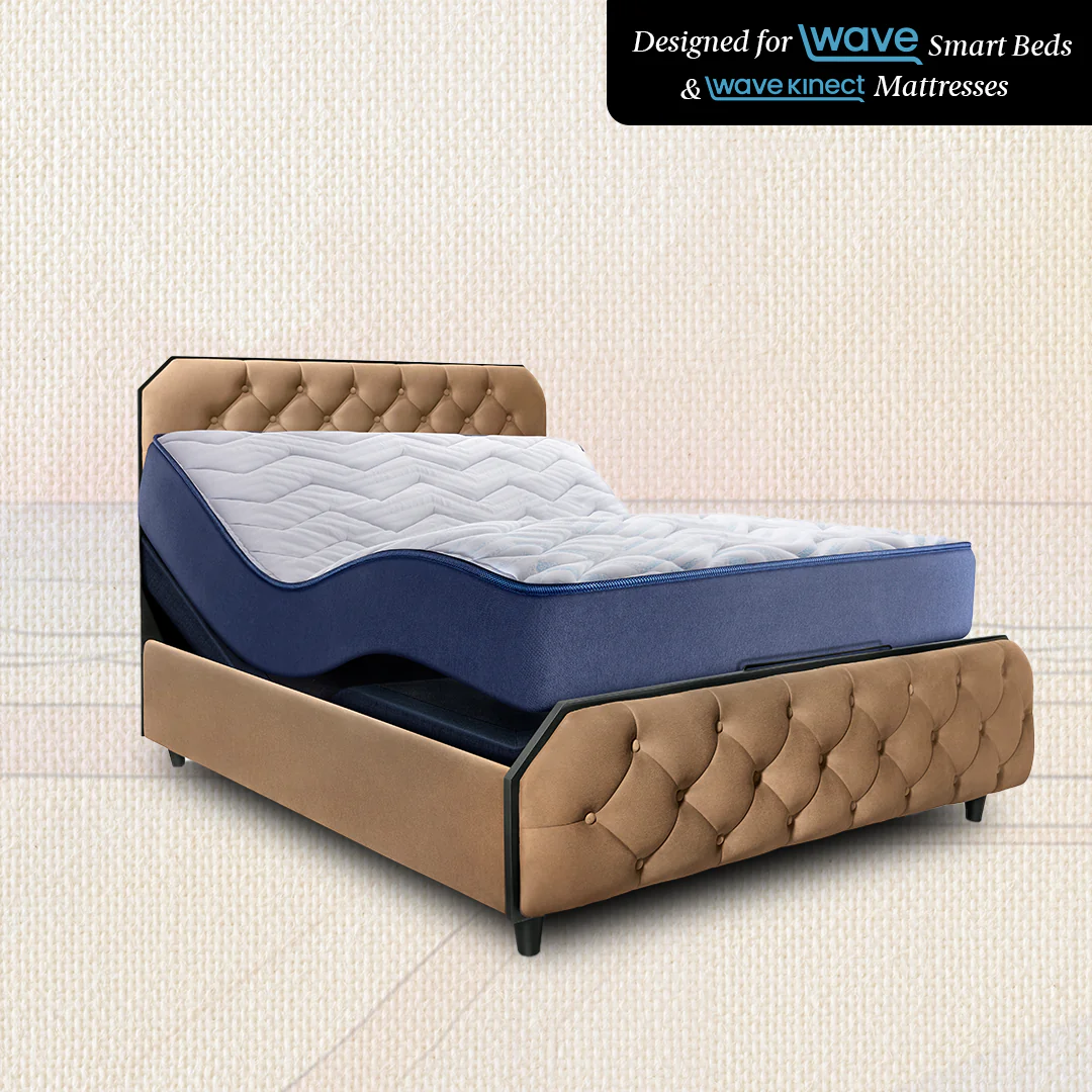 Wave Twin Adjustable Bed with Serene Brown (Tiger's Eye) Upholstered Bed with Quboid 8" (20.3 cm) and 2 Fitted Bedsheets - Image 4
