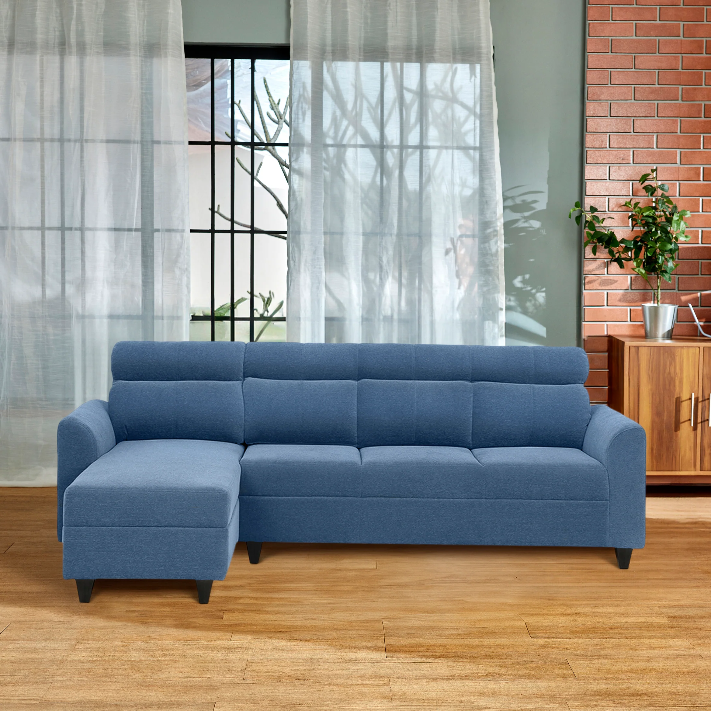 Zivo Plus Twilight Blue Fabric Sofa Set 3 Seater Sofa with Lounger